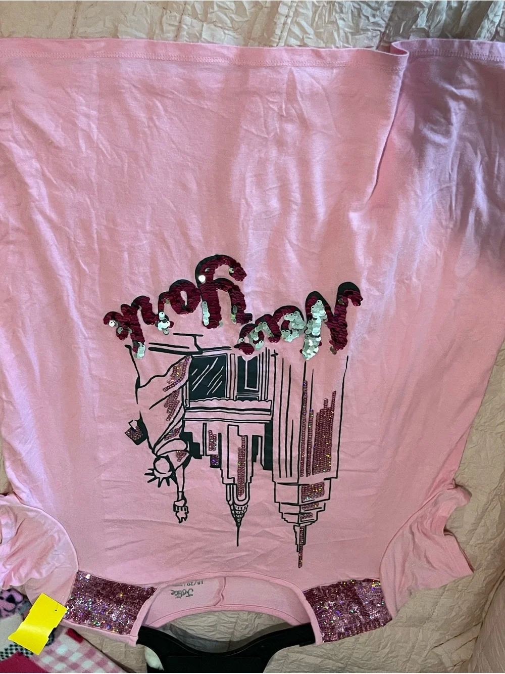 Justice Pink Sequin NYC Skyline Tee